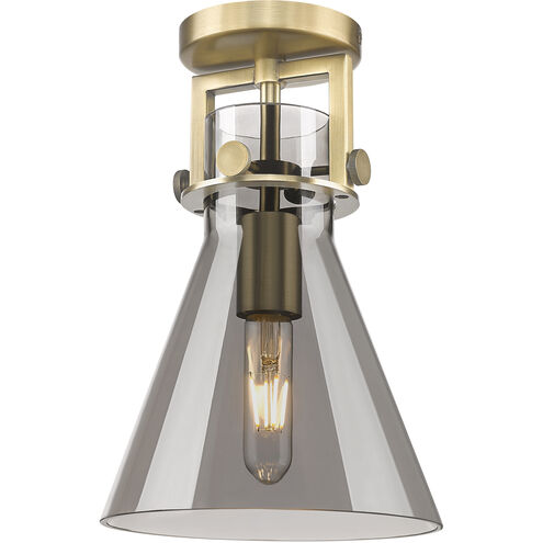 Newton Cone 1 Light 8 inch Brushed Brass Flush Mount Ceiling Light in Plated Smoke Glass