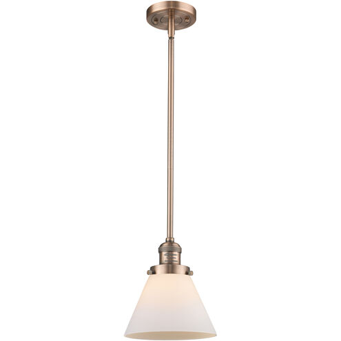 Franklin Restoration Cone LED 8 inch Antique Copper Mini Pendant Ceiling Light in Matte White, Franklin Restoration