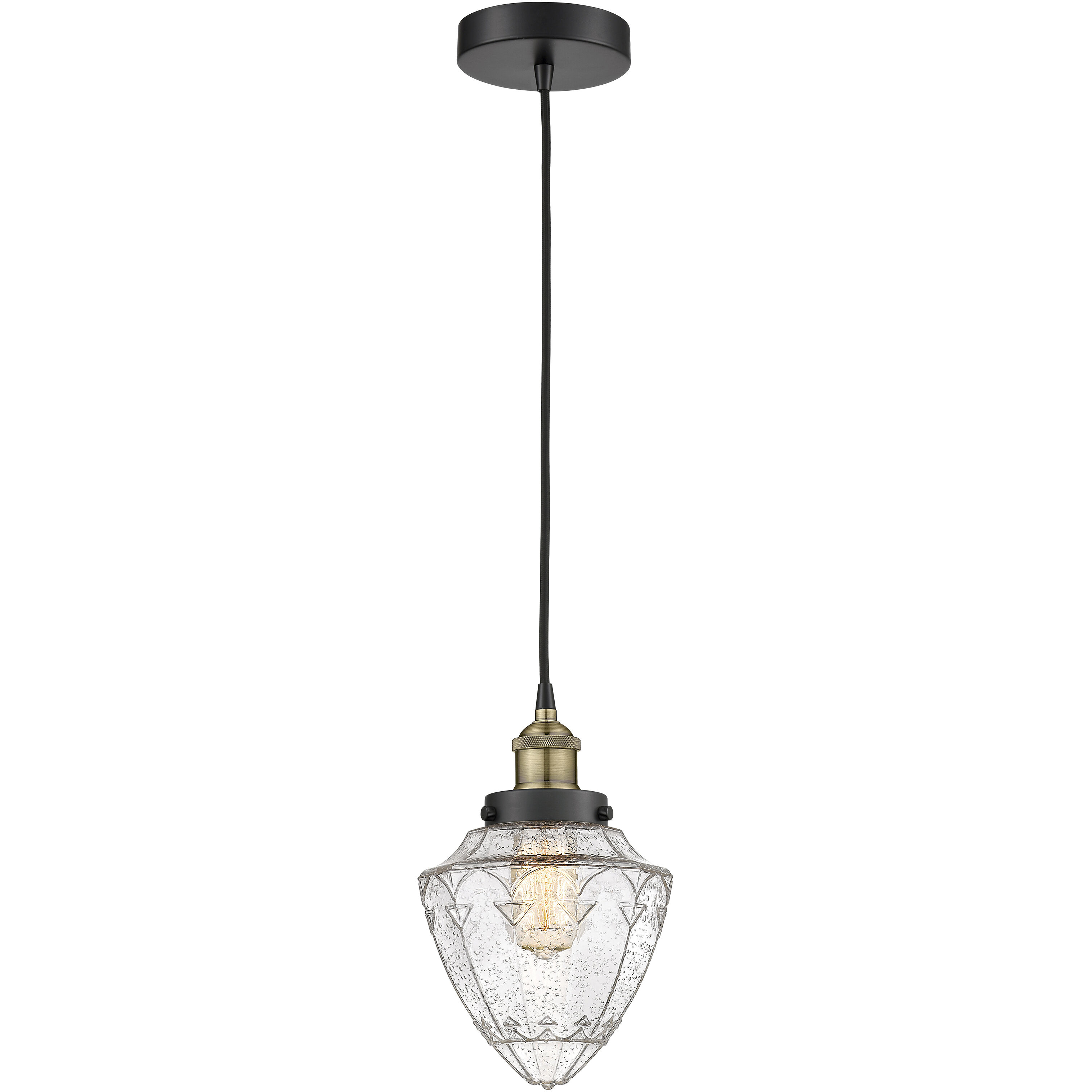 Bullet 1 Light 7 inch Black Antique Brass Mini Pendant Ceiling Light in Seedy Glass