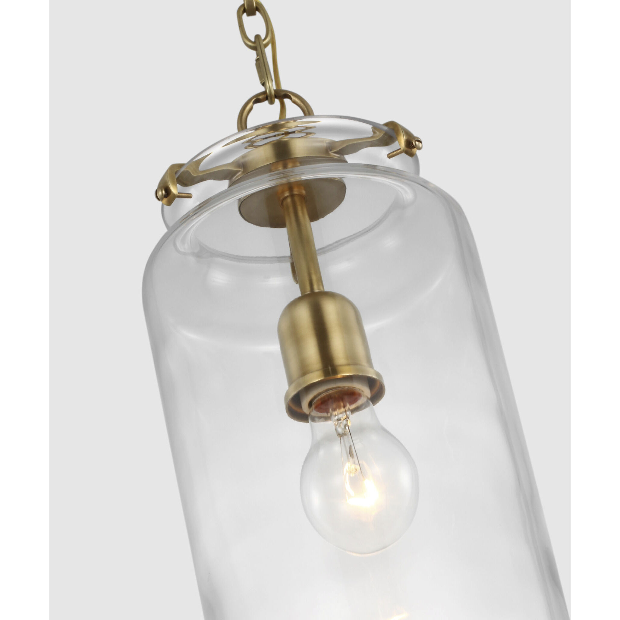 Thomas O'Brien Katie LED 7 inch Hand-Rubbed Antique Brass Cylinder Pendant Ceiling Light in Clear Glass, Large