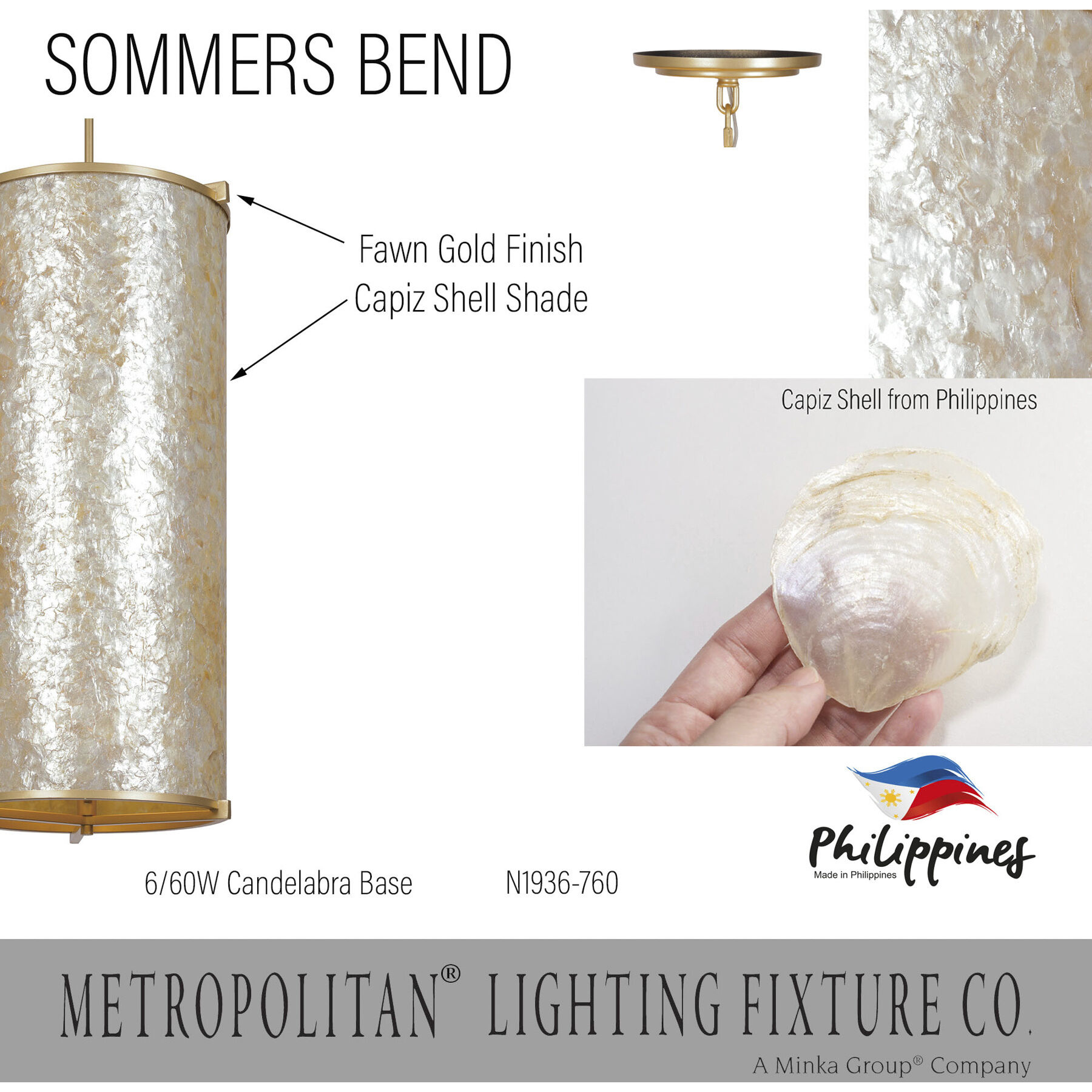 Sommers Bend 6 Light 15 inch Capiz Shell Gold Foyer Ceiling Light