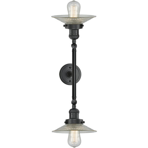Franklin Restoration Halophane LED 18 inch Matte Black Bath Vanity Light Wall Light in Clear Halophane Glass, Franklin Restoration
