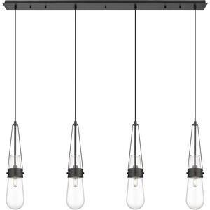 Milan 4 Light 48.13 inch Matte Black Linear Pendant Ceiling Light in Clear Glass