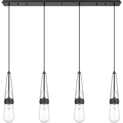 Milan 4 Light 48.13 inch Matte Black Linear Pendant Ceiling Light in Clear Glass
