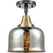 Franklin Restoration Large Bell 1 Light 8 inch Black Antique Brass Flush Mount Ceiling Light in Silver Plated Mercury Glass