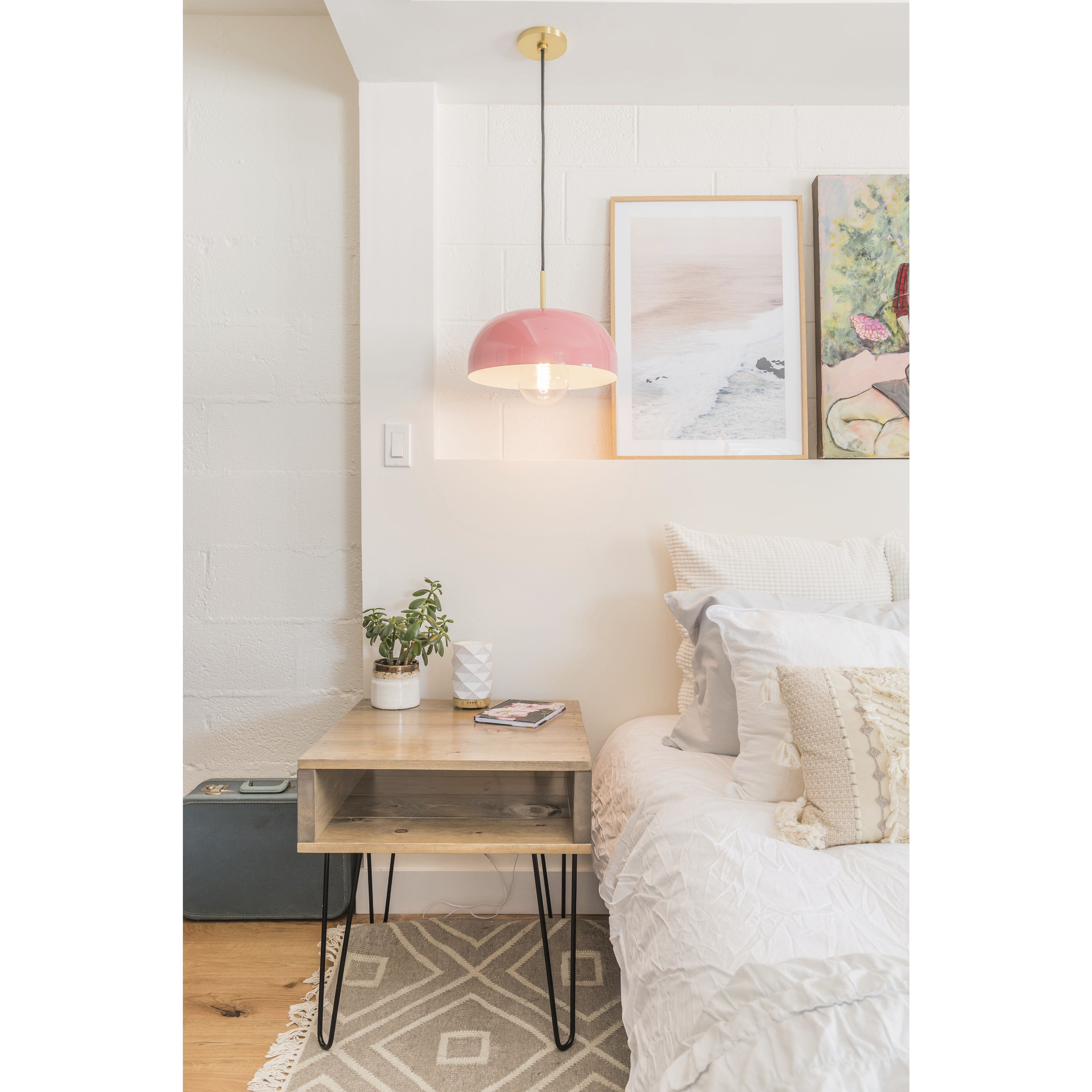 Avery 1 Light 14 inch Aged Brass Pendant Ceiling Light in Aged Brass and Pink