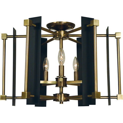 Louvre 5 Light 22 inch Antique Brass with Matte Black Accents Semi-Flush Mount Ceiling Light