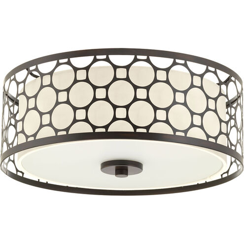 Mingle LED 14 inch Antique Bronze Flush Mount Ceiling Light, Summer Linen, Etched Parchment Glass