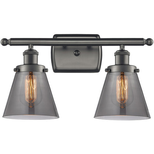Ballston Small Cone 2 Light 16 inch Oil Rubbed Bronze Bath Vanity Light Wall Light in Plated Smoke Glass, Ballston