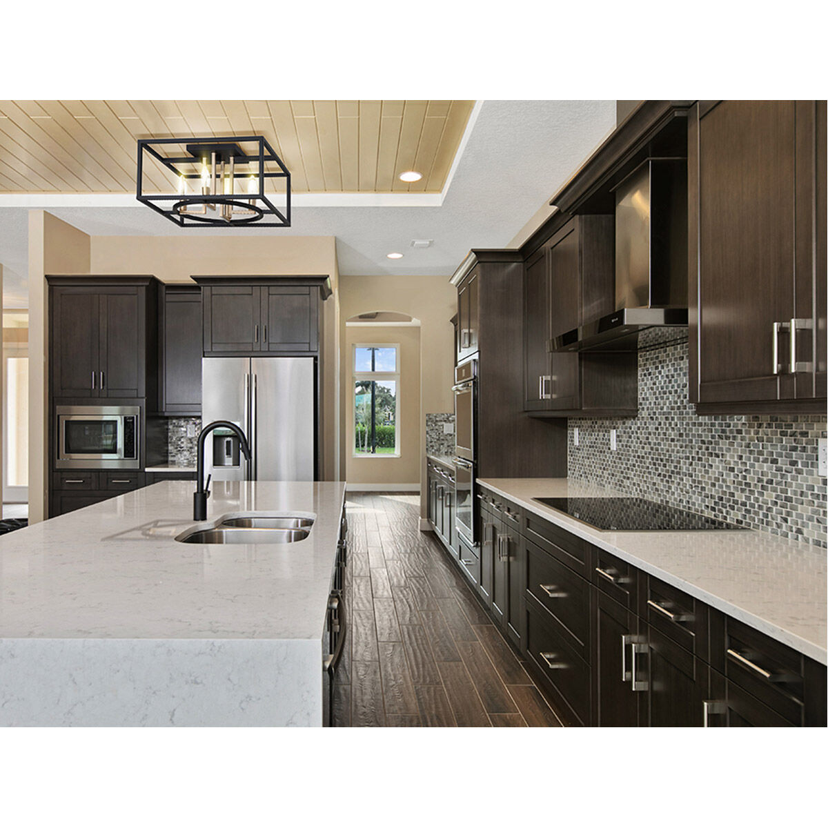 Mundazo 4 Light 15.94 inch Black and Brushed Gold Flush Mount Ceiling Light