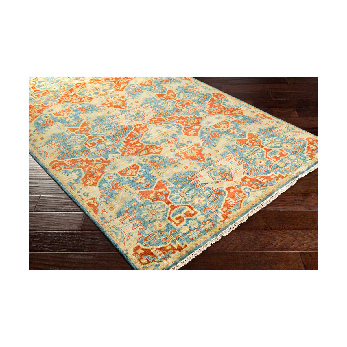Martina 69 X 45 inch Sky Blue/Burnt Orange/Wheat/Dark Green/Khaki/Tan Rugs, Wool