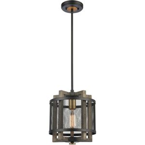 Woodbridge 1 Light 10 inch Matte Black with Weathered Oak Mini Pendant Ceiling Light