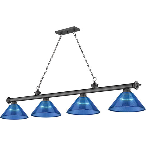 Cordon 4 Light 81 inch Bronze Plate Billiard Ceiling Light in Dark Blue Acrylic