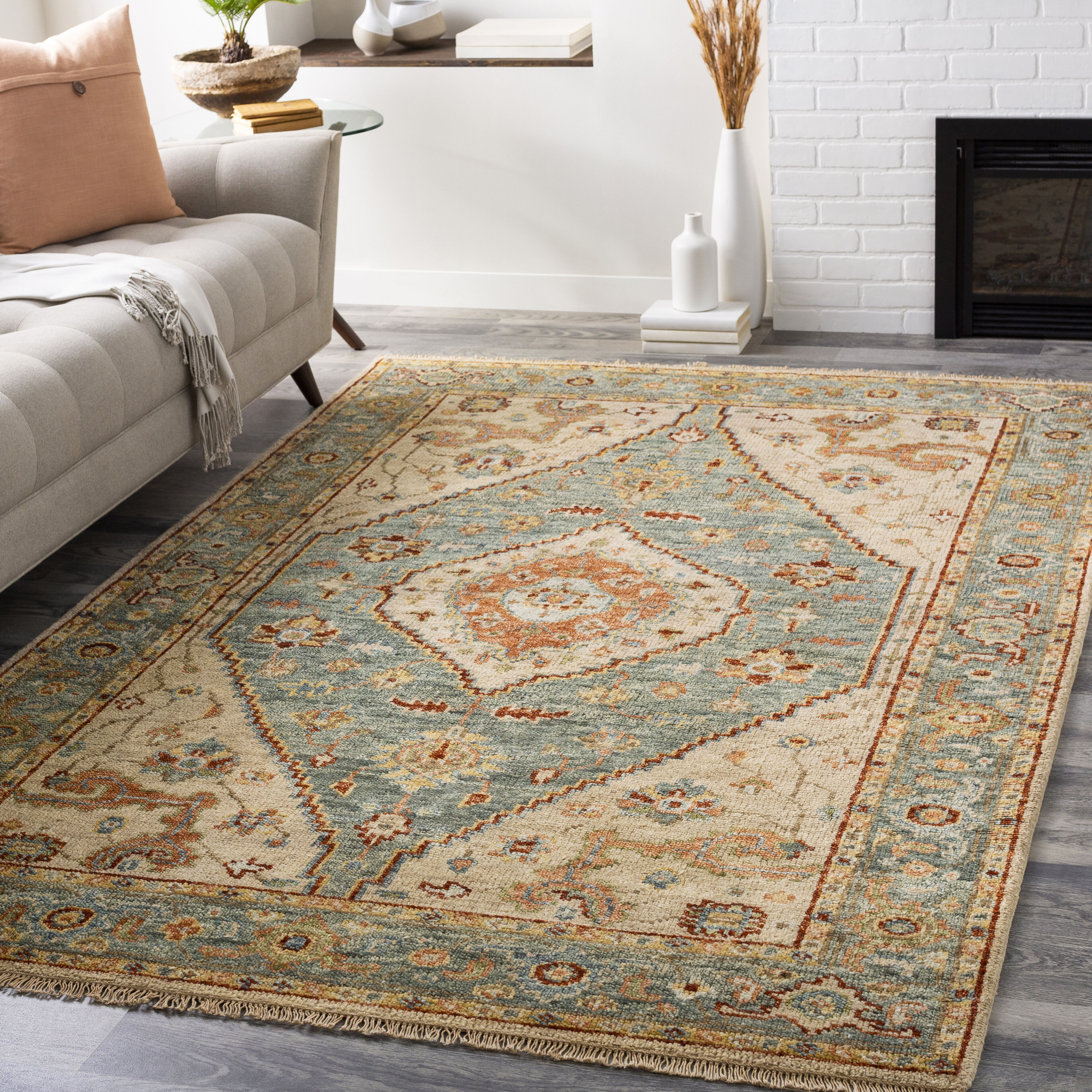 Hiemo 36 X 24 inch Aqua Rug, Rectangle