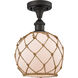 Ballston Farmhouse Rope 1 Light 8 inch Oil Rubbed Bronze Semi-Flush Mount Ceiling Light in White Glass with Brown Rope, Ballston