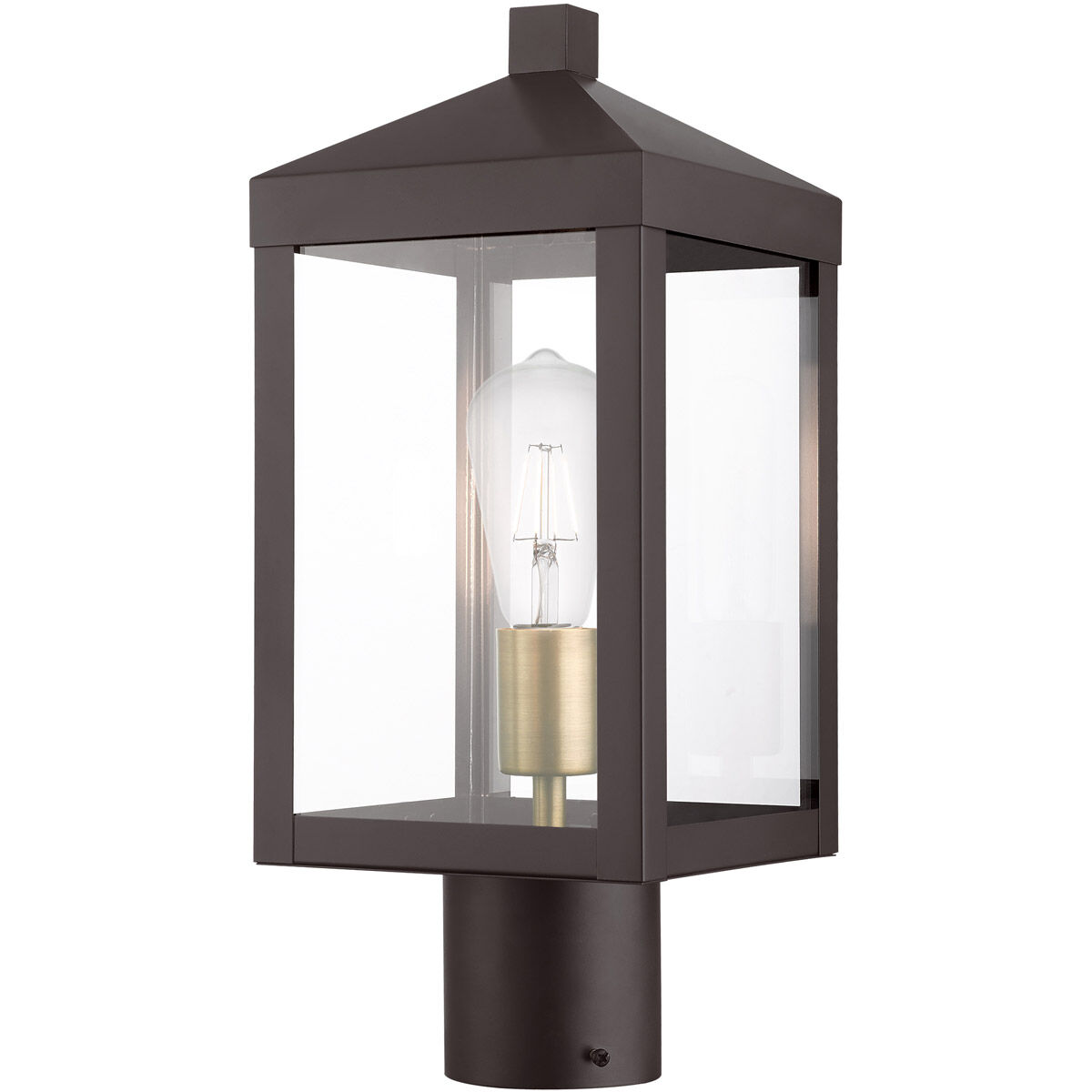 Nyack 1 Light 15 inch Bronze with Antique Brass Cluser Outdoor Post Top Lantern