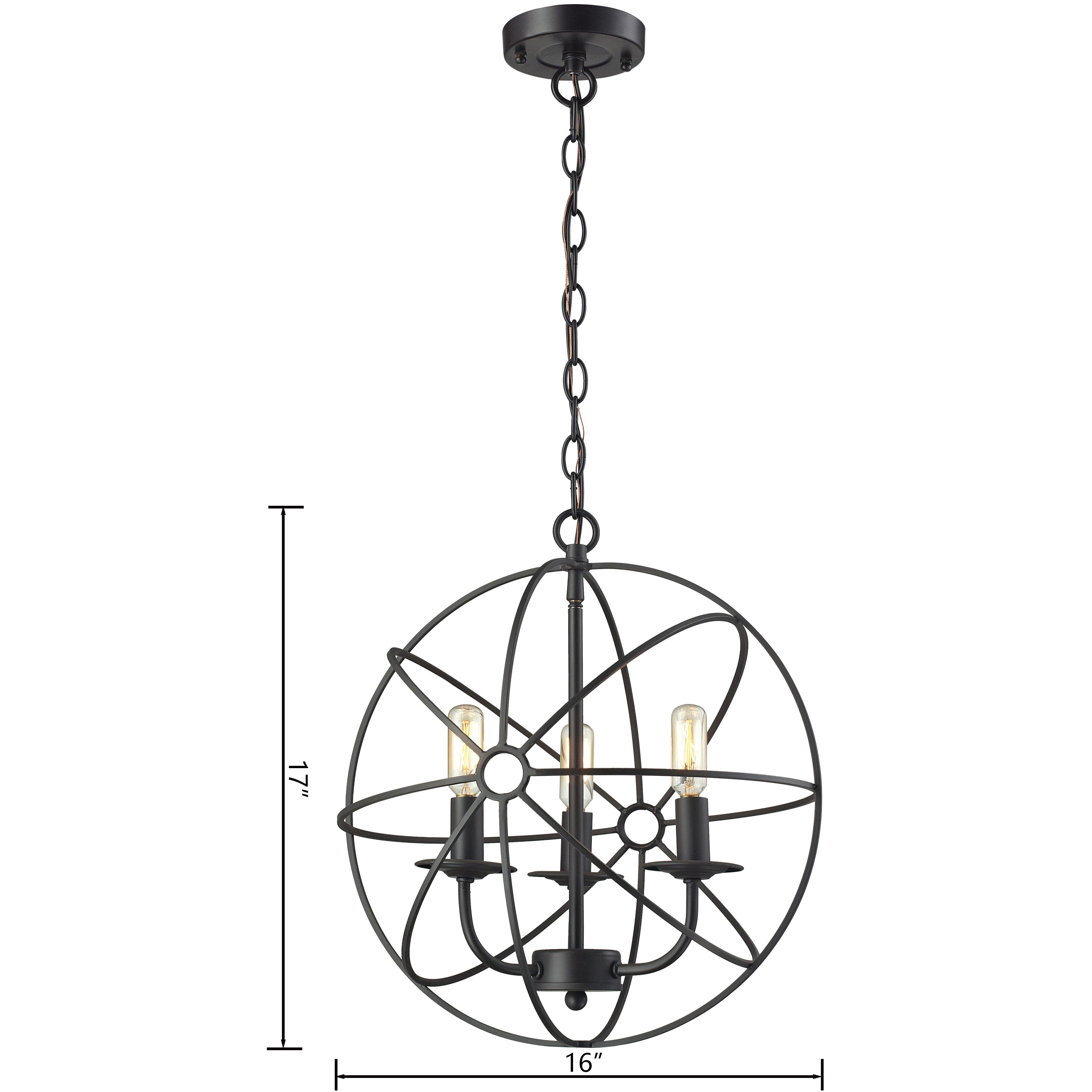 Yardley 3 Light 16 inch Black Chandelier Ceiling Light