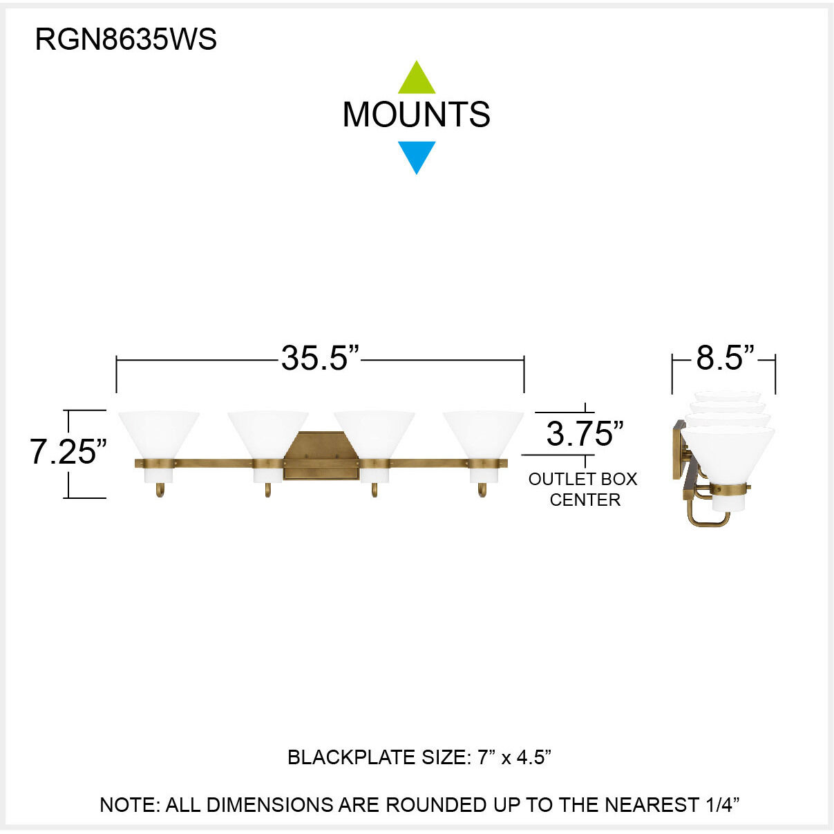 Regency 4 Light 36 inch Weathered Brass Bath Light Wall Light