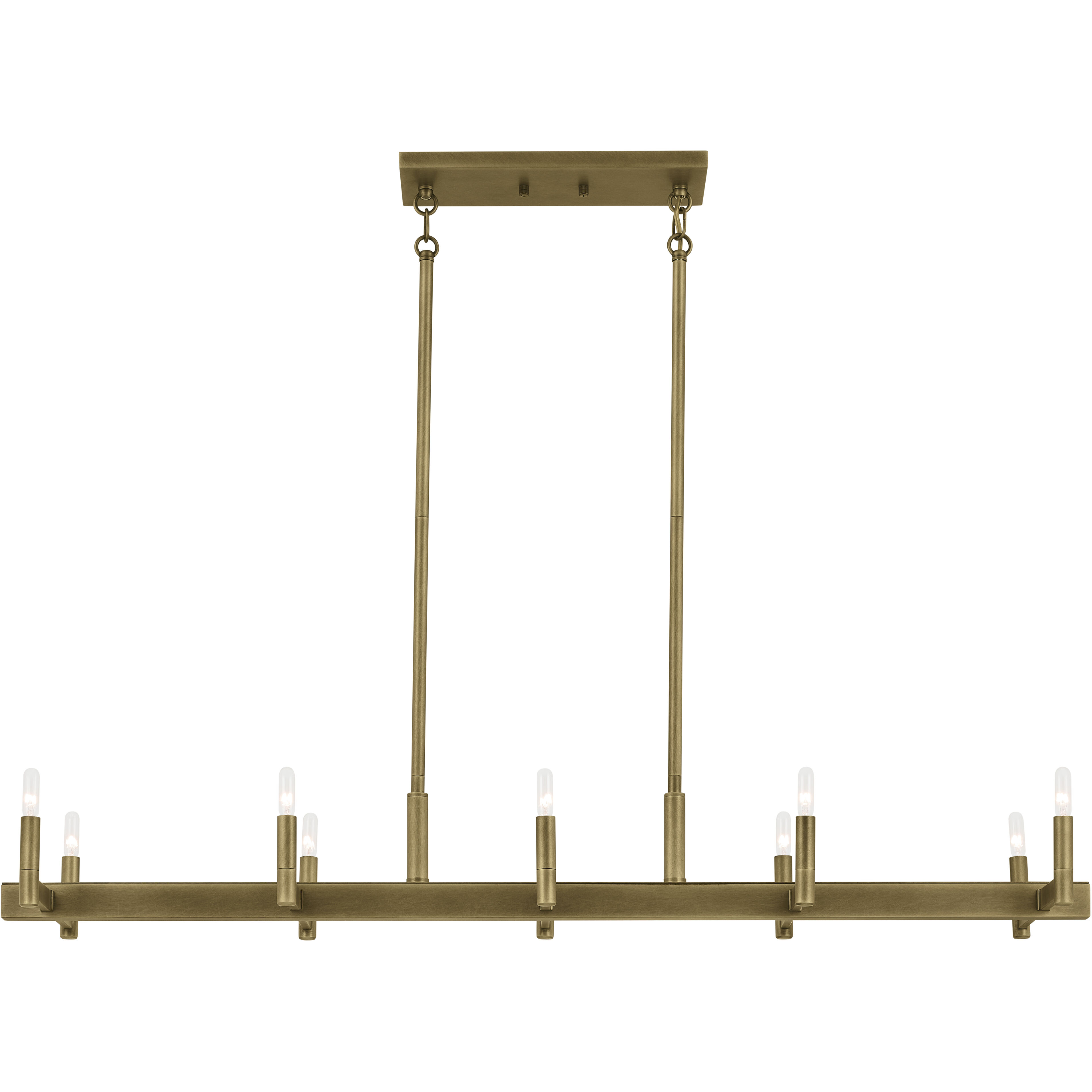 Erzo 10 Light 12.75 inch Natural Brass Chandelier Linear Ceiling Light, Single