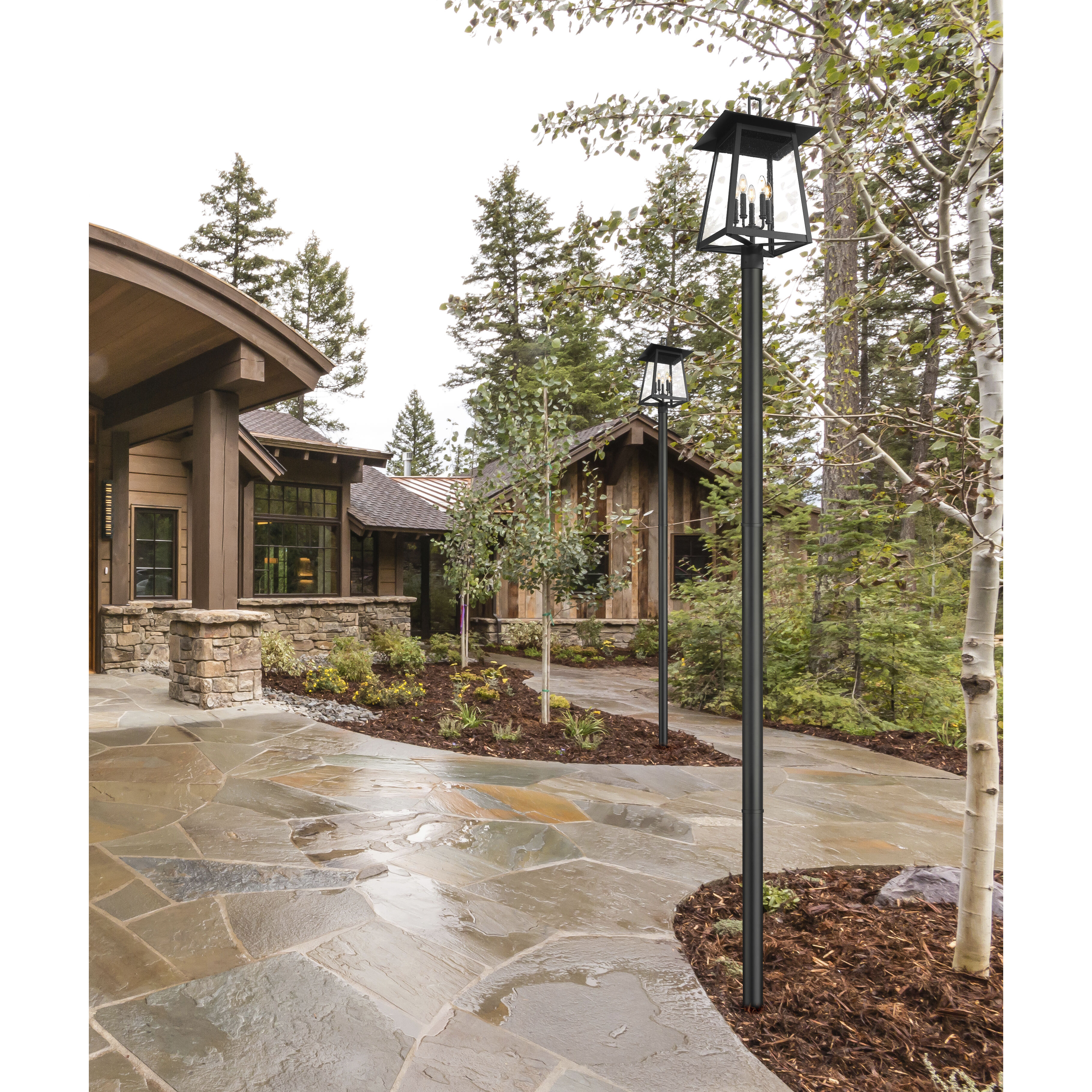 Rainer 5 Light 145.5 inch Black Outdoor Post Mounted Fixture in G9