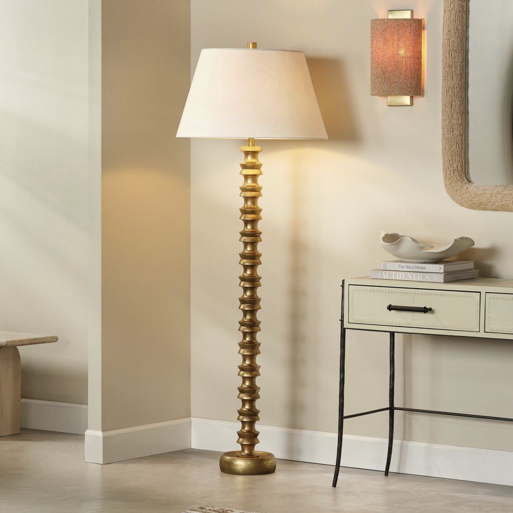 Melrose 72 inch 100 watt Gold Leaf Floor Lamp Portable Light, Inline