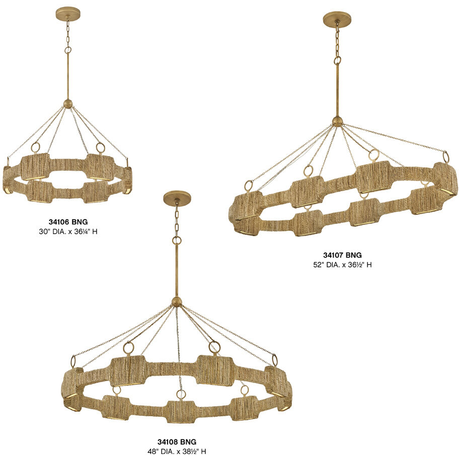 Raffi LED 52 inch Burnished Gold Chandelier Ceiling Light, Linear & Oval