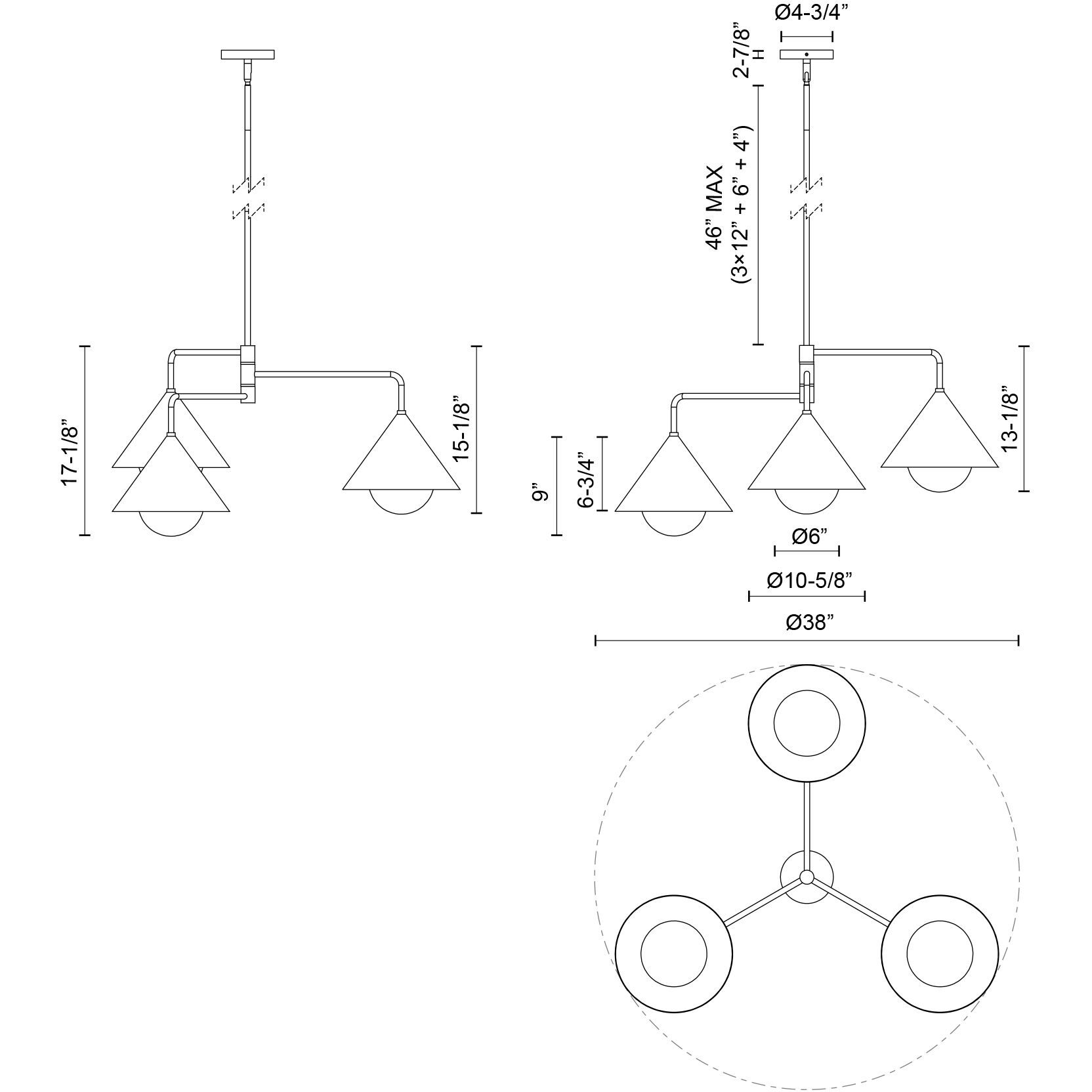 Alora Mood Remy 3 Light 38 inch Matte Black/Opal Glass Chandelier Ceiling Light