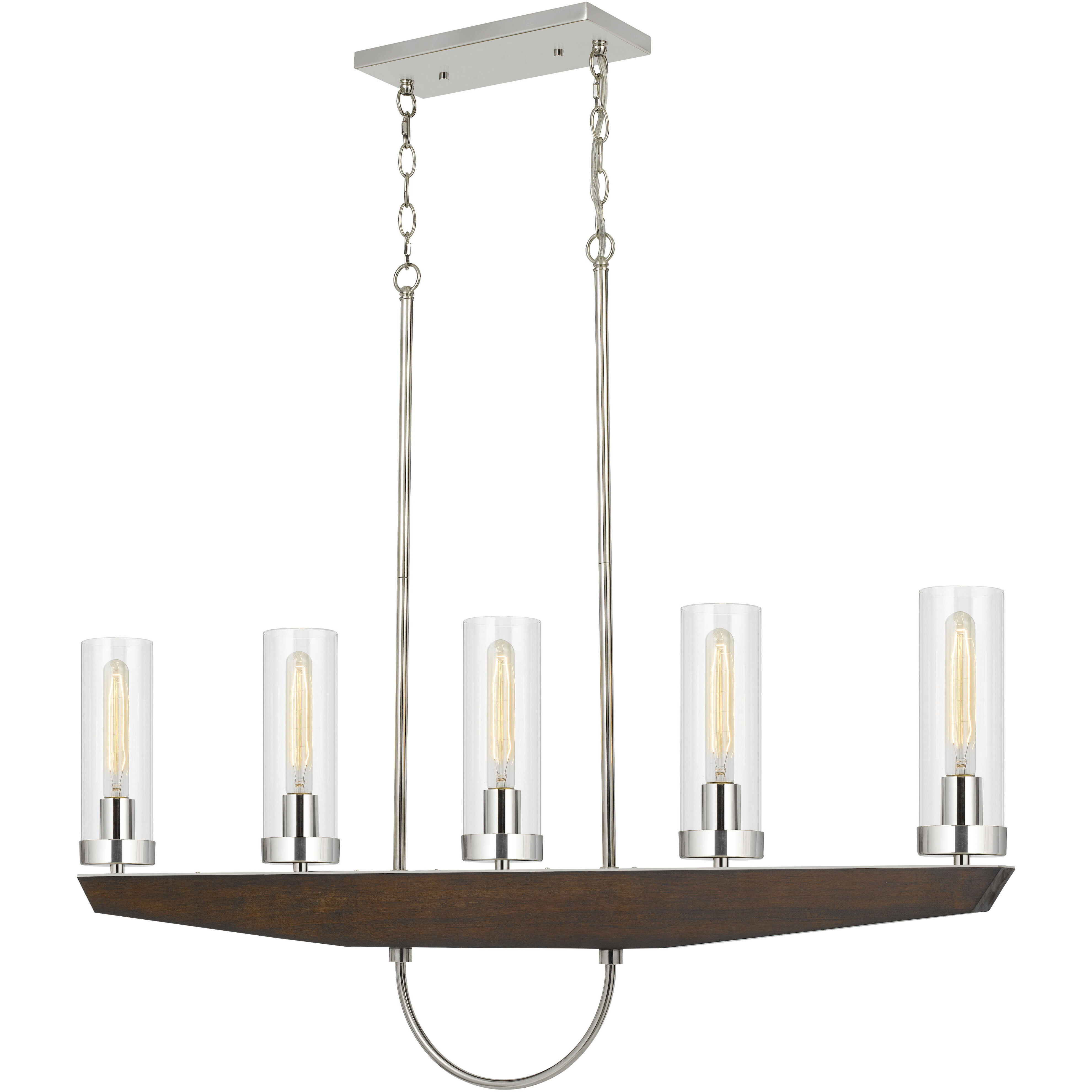 Ercolano 5 Light 43 inch Wood/Brushed Steel Island Light Ceiling Light