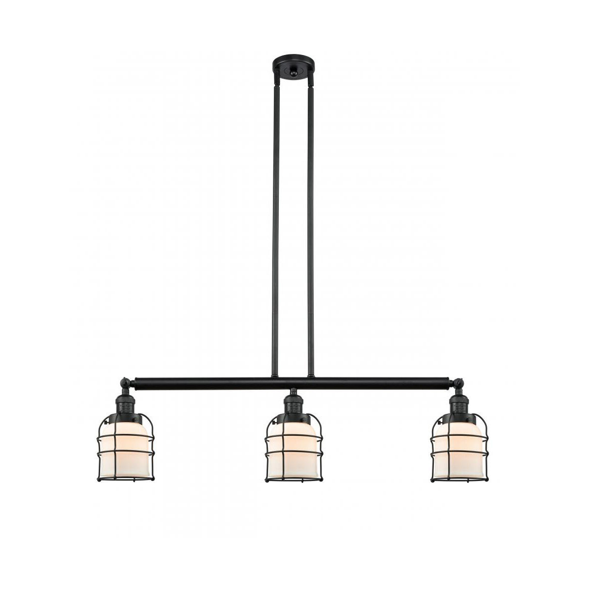 Franklin Restoration Small Bell Cage 3 Light 39 inch Matte Black Island Light Ceiling Light in Matte White Glass, Franklin Restoration