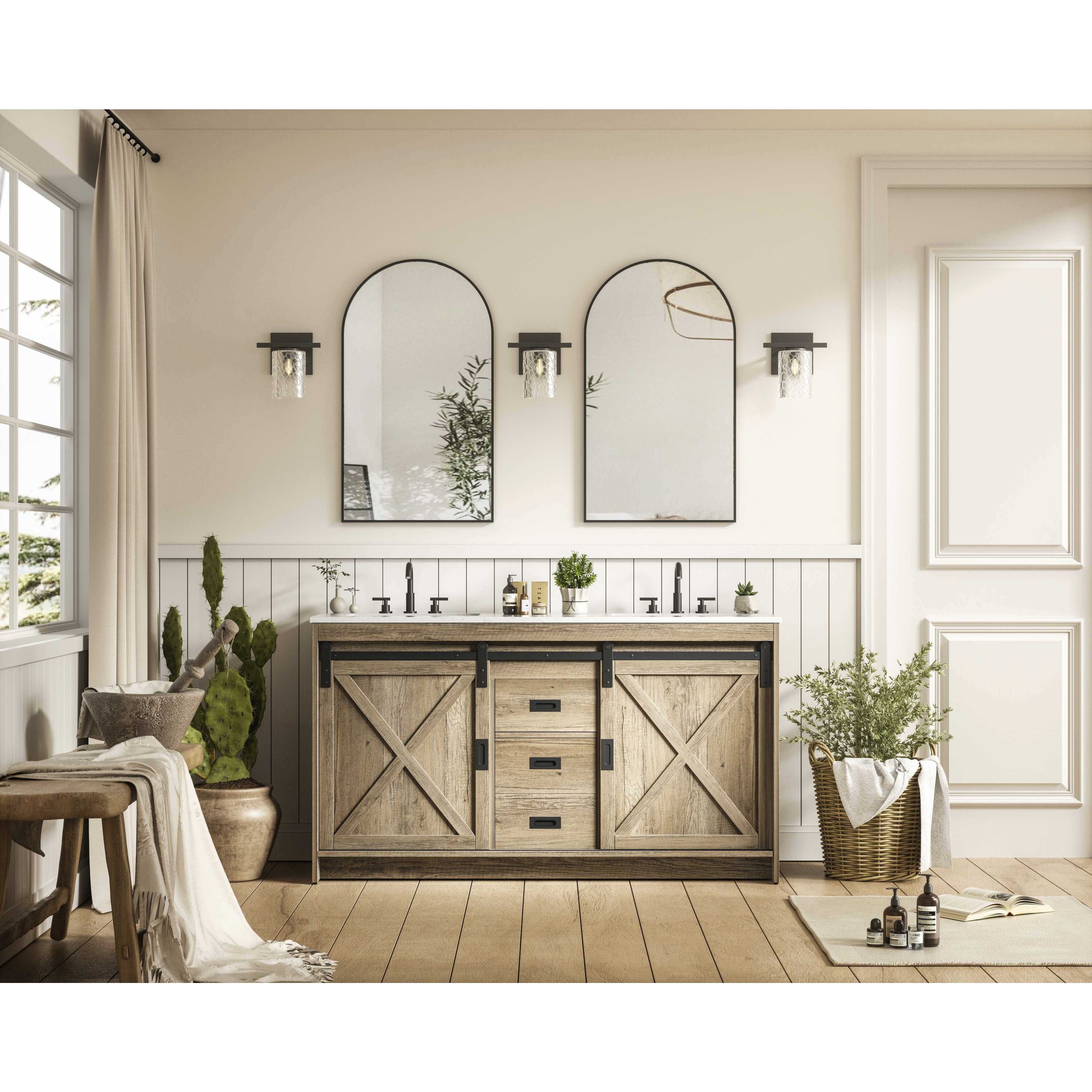 Austin 60 X 34 inch Natural Oak Bathroom Vanity Cabinet