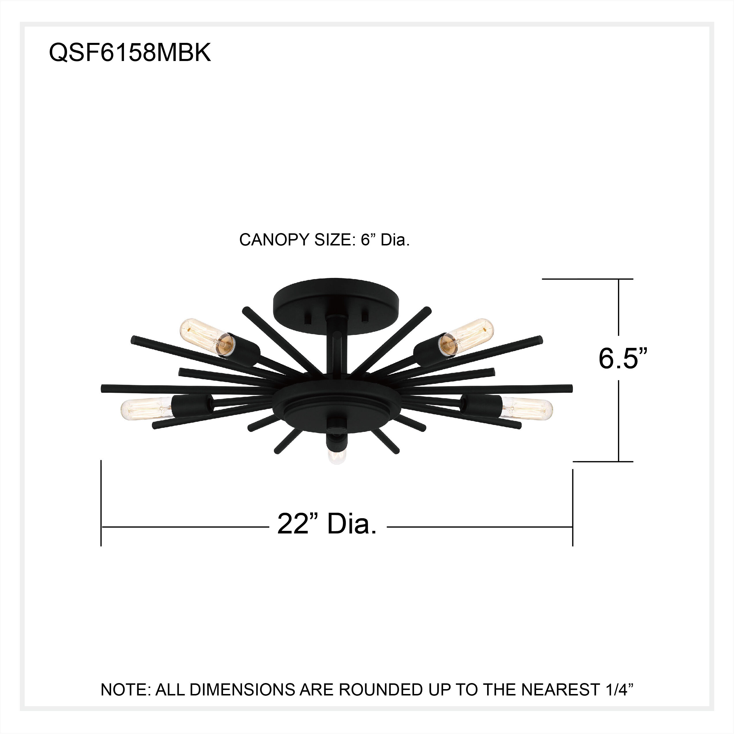 Mesquite 5 Light 22 inch Matte Black Semi-Flush Mount Ceiling Light