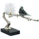 Sitting Bird on Branch Silver and Black Décor