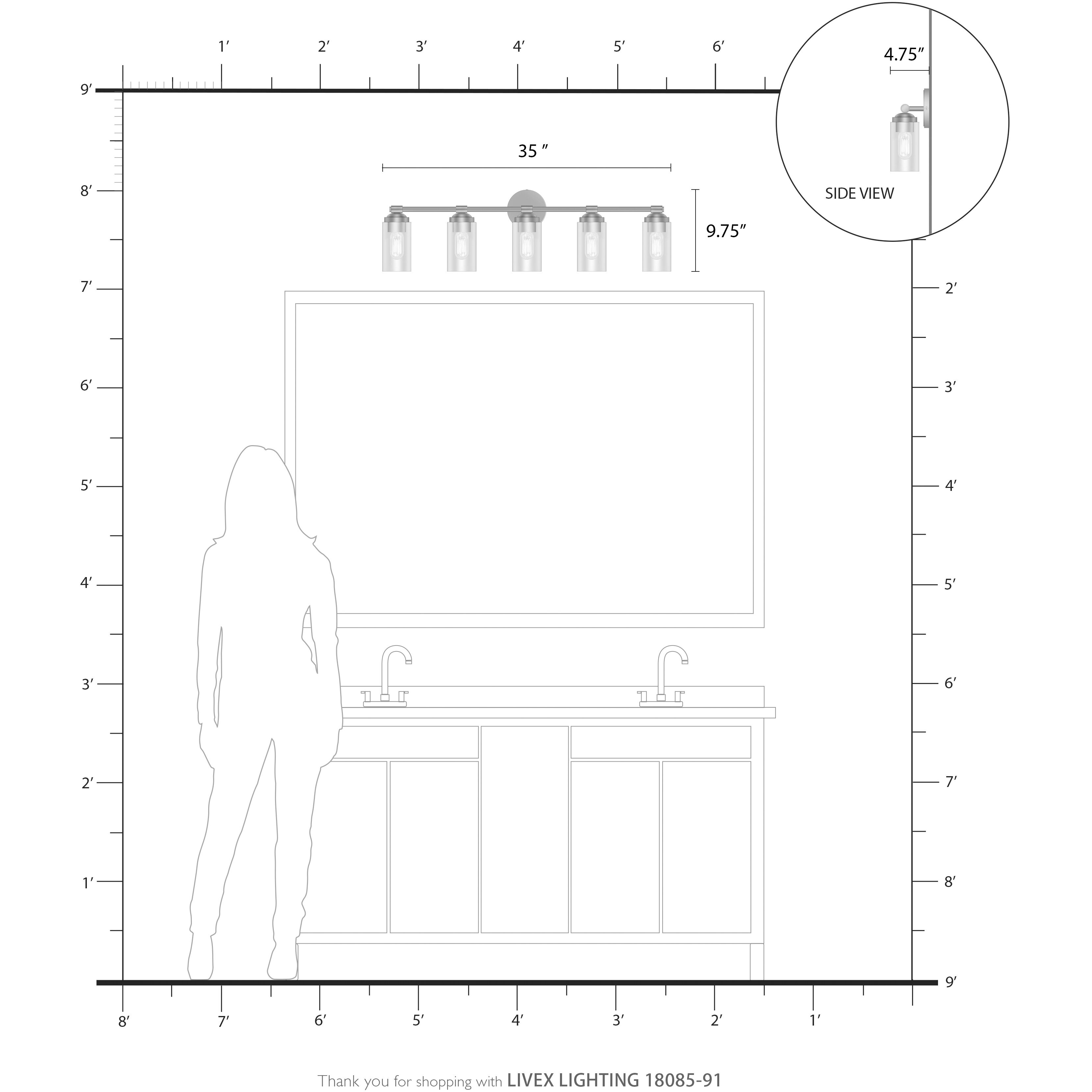 Whittier 5 Light 35 inch Brushed Nickel Vanity Wall Sconce Wall Light, Large