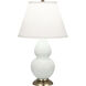 Small Double Gourd 22.75 inch 150 watt Matte Celadon Glazed Ceramic with Antique Natural Brass Accent Lamp Portable Light in Pearl Dupioni