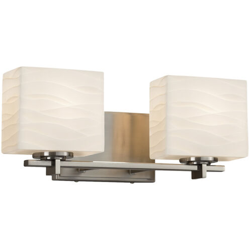 Porcelina 2 Light 15.5 inch Brushed Nickel Vanity Light Wall Light in Waves, Incandescent