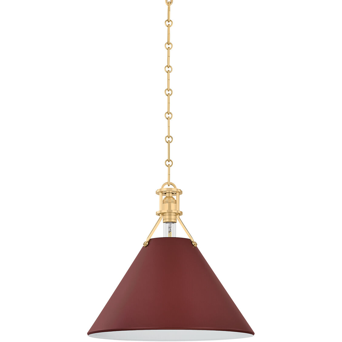 Painted No. 2 1 Light 16 inch Aged Brass/Soft Crimson Pendant Ceiling Light