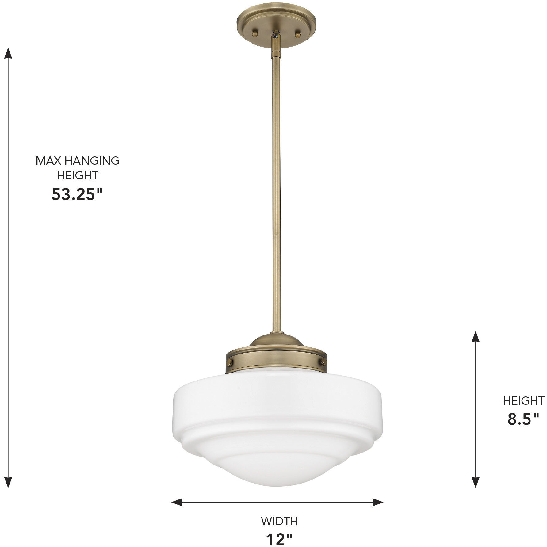 Ingalls 1 Light 12 inch Matte Black Pendant Ceiling Light in Vintage Milk Glass, Medium