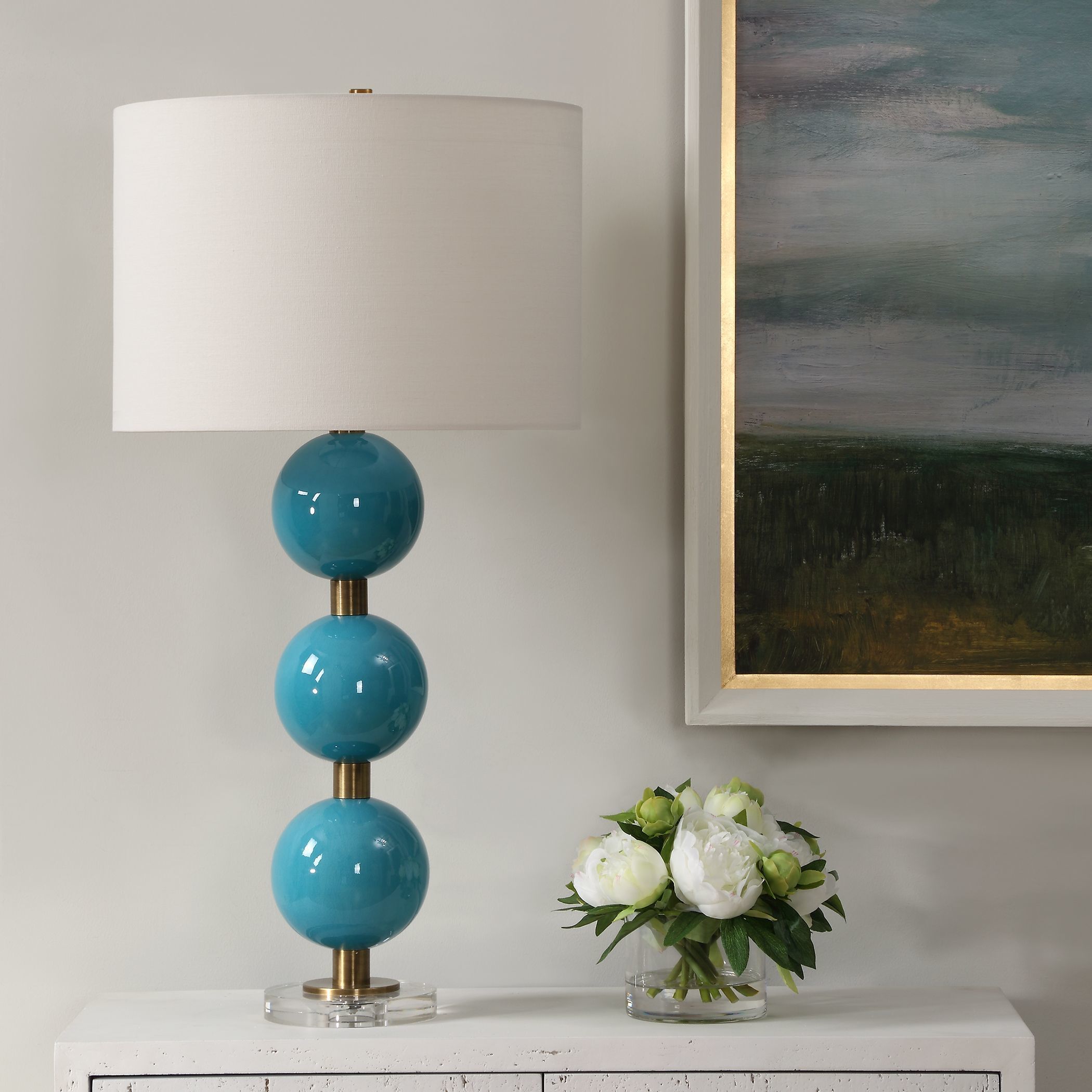 Palawan 31.25 inch 150.00 watt Crackled Turquoise Blue Glaze and Antique Brass Table Lamp Portable Light