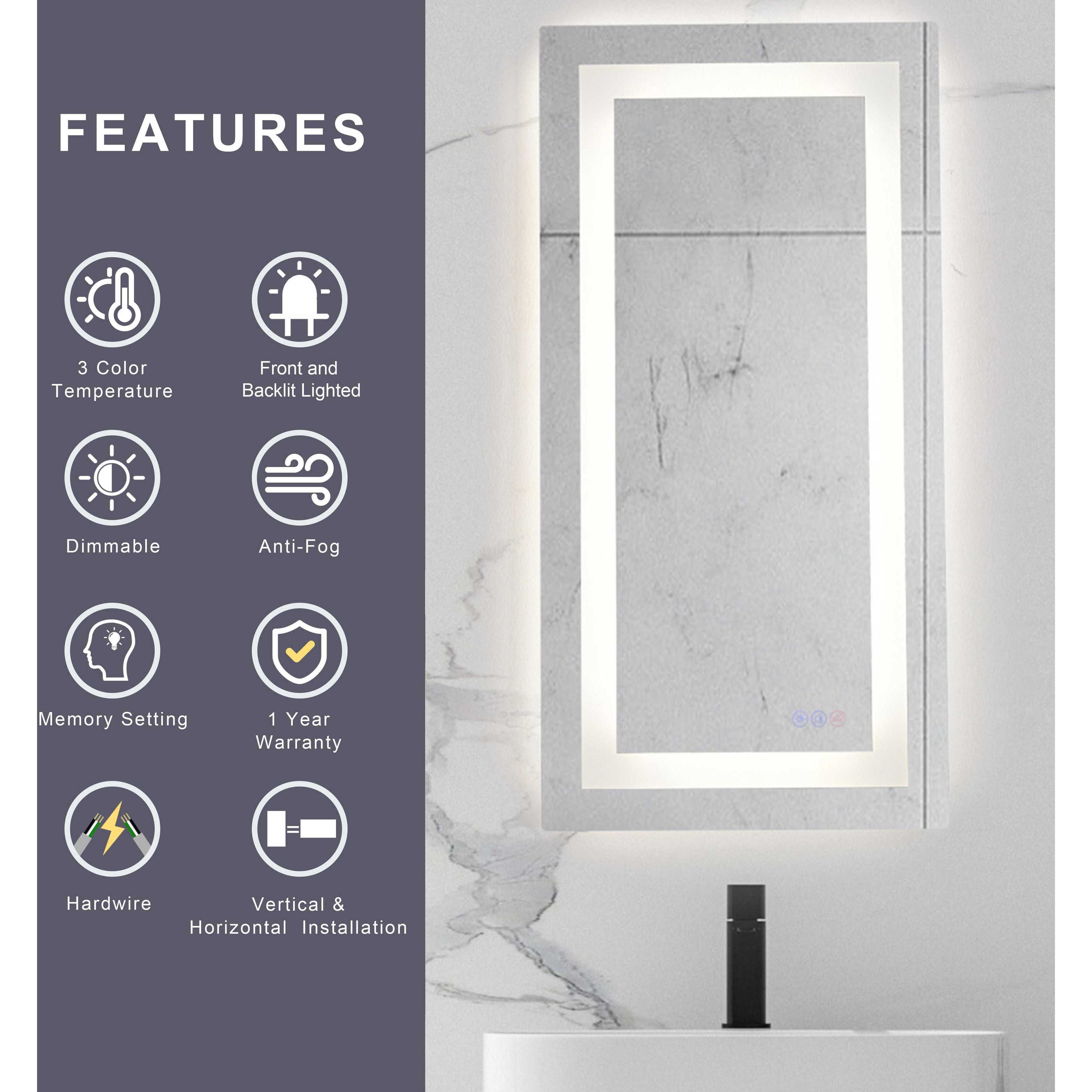 Riven 36 X 20 inch White LED Mirror