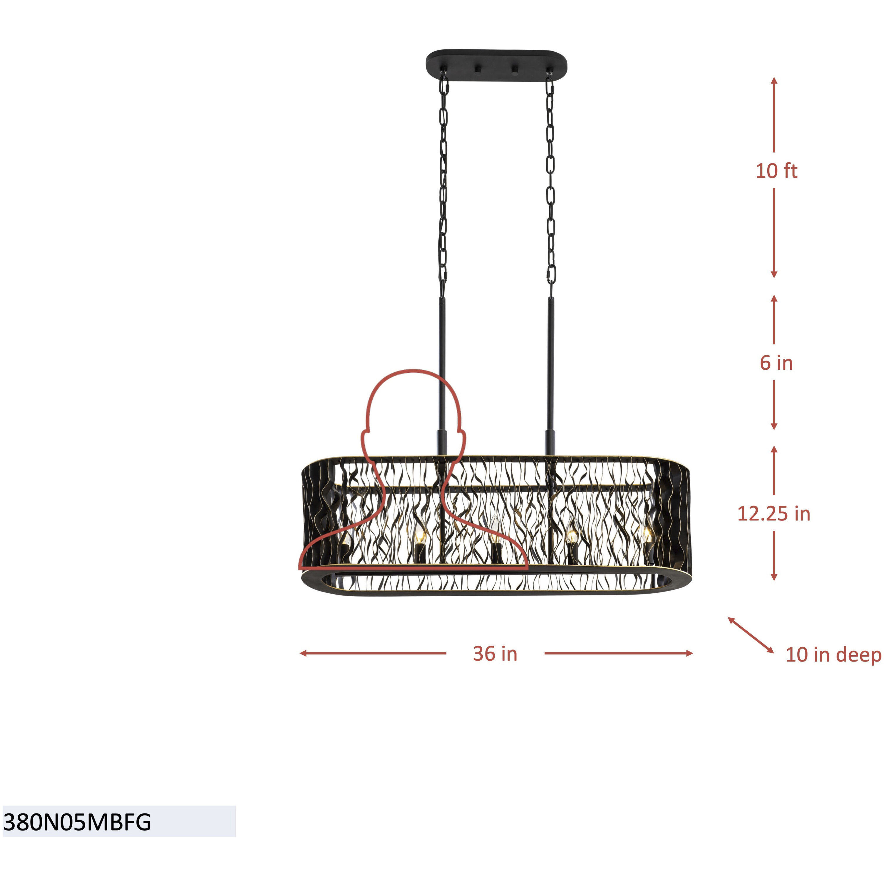 Estela 5 Light 36 inch Matte Black and French Gold Linear Pendant Ceiling Light, Smithsonian Collaboration