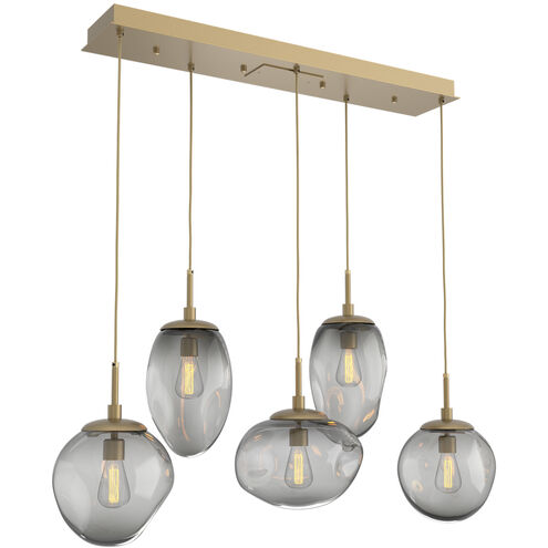 Cosmos Incandescent 5 Light 42.2 inch Gilded Brass Linear Pendant Ceiling Light in Smoke Cosmos, Multi-Port