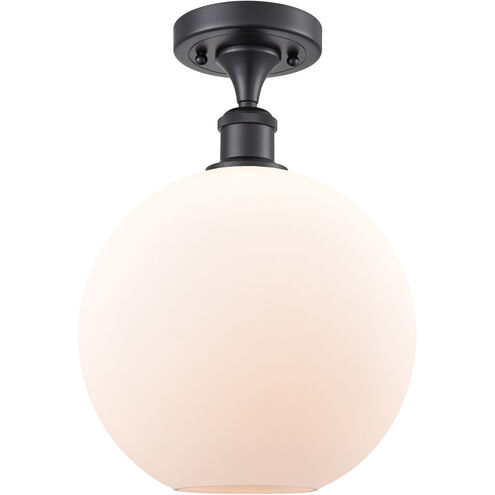 Ballston Large Athens 1 Light 10 inch Matte Black Semi-Flush Mount Ceiling Light in Matte White Glass, Ballston
