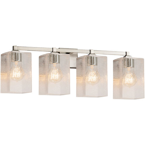 Fusion 4 Light 31 inch Brushed Nickel Bath Bar Wall Light in Square with Flat Rim, Incandescent, Seeded, Square w/ Flat Rim