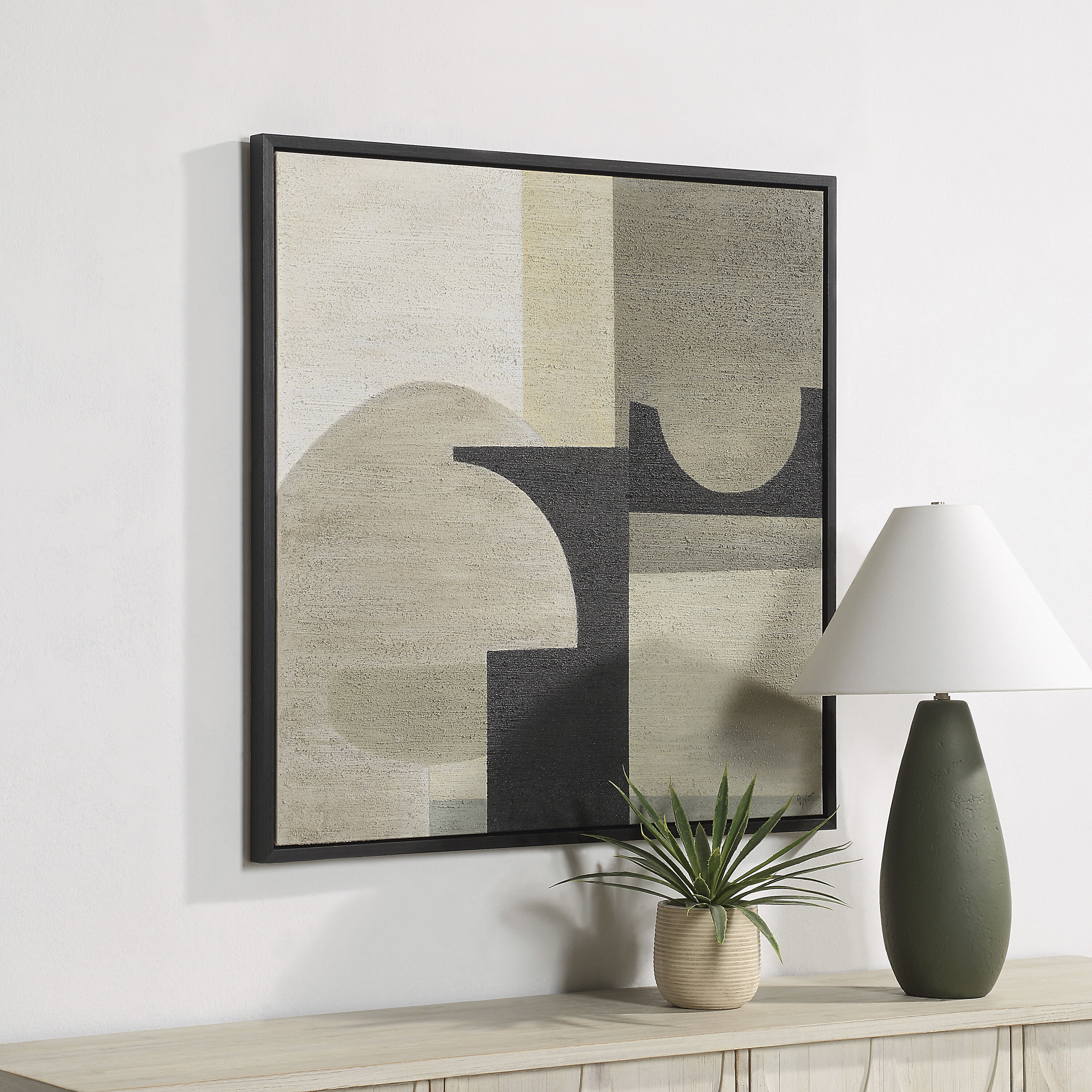 Gladiolus Green and Black and White and Beige Canvas Art