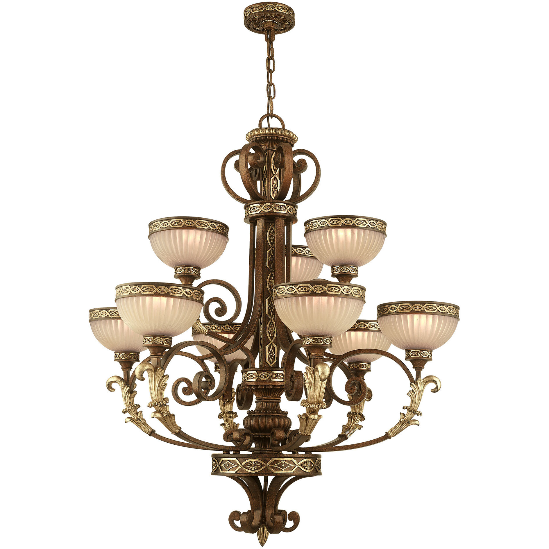 Seville 9 Light 34 inch Palacial Bronze with Gilded Accents Chandelier Ceiling Light
