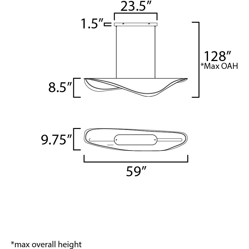 Manta Linear Pendant Ceiling Light in Polished Chrome, Clear Ribbed