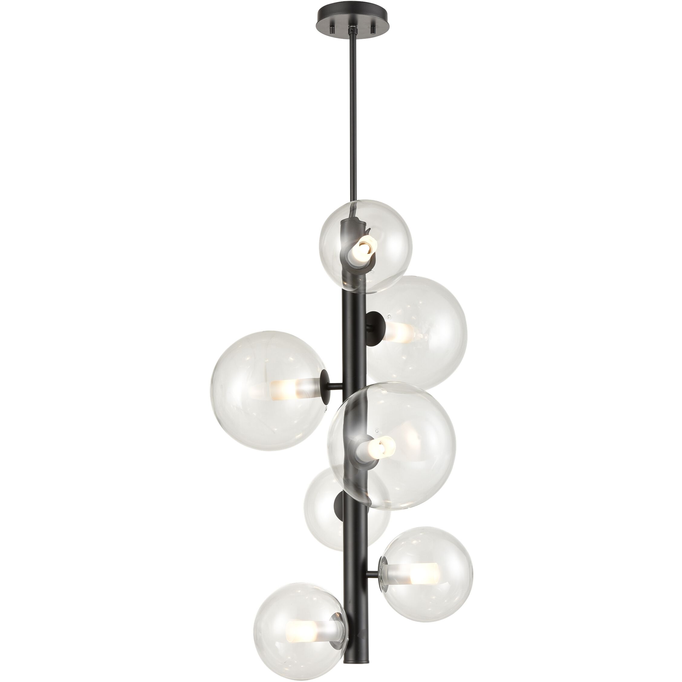 Courcelette 7 Light Graphite Foyer Pendant Ceiling Light in Clear Glass