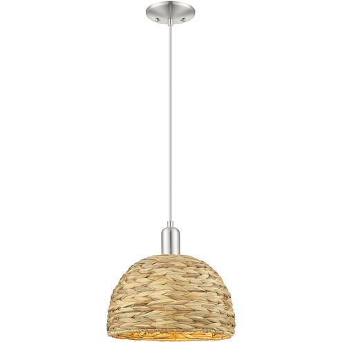Arcadia Woven Rattan 1 Light 12 inch Brushed Satin Nickel Mini Pendant Ceiling Light