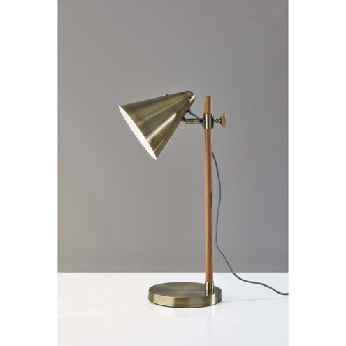 Bryn 20 inch 40.00 watt Natural Rubberwood and Antique Brass Desk Lamp Portable Light