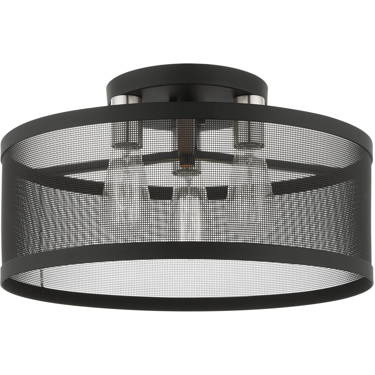 Industro 3 Light 18 inch Black with Brushed Nickel Accents Semi Flush Ceiling Light